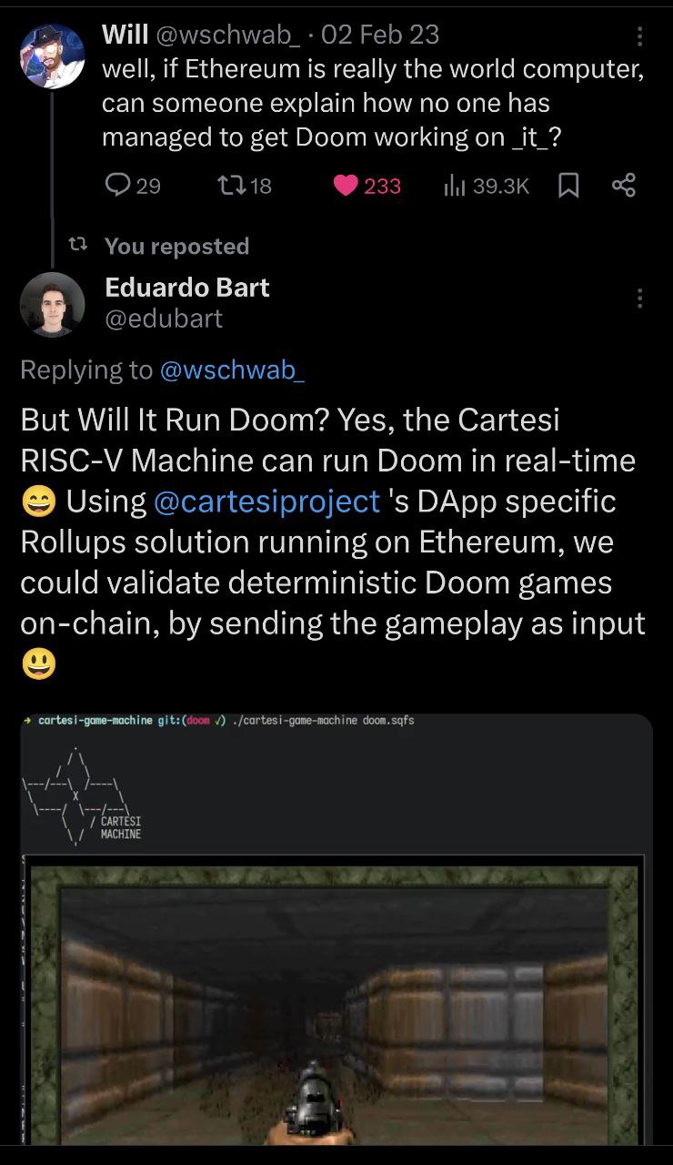 Eduardo&#39;s tweet on bringing Doom to the Cartesi Machine